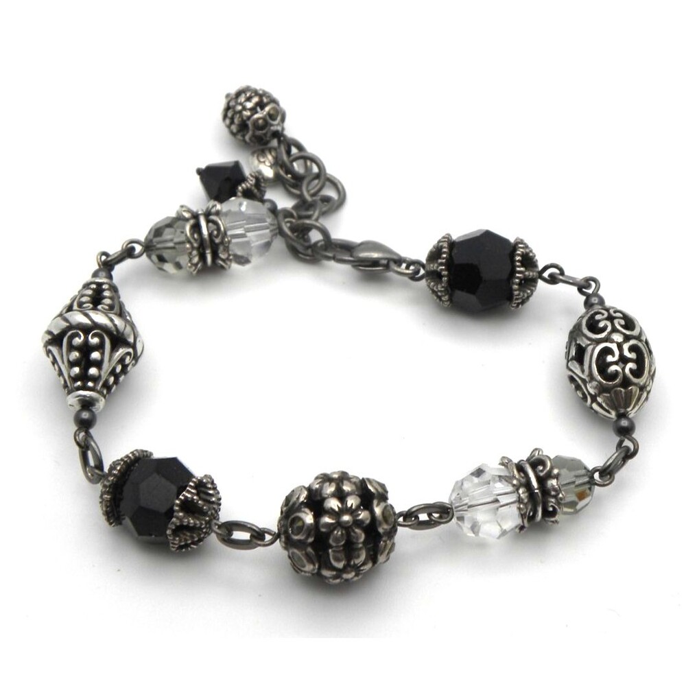 Brighton Beaded Link Bracelet Black Silver Tone Whimsigoth Steampunk Goth
